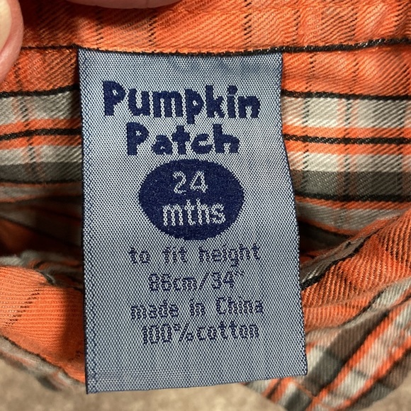 Pumpkin patch 24 months orange grey plaid roll tab sleeve button down - Picture 5 of 5